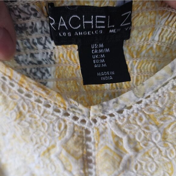 Rachel Zoe eyelet strappy bohemian coastal dress white and soft yellow medium - Picture 7 of 8